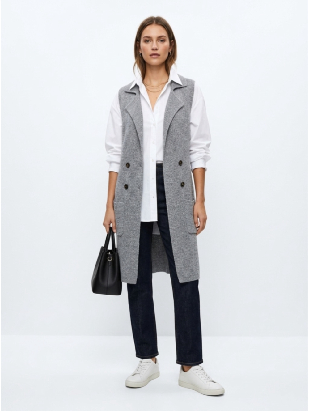 Active USA Gray Longline Knit Sweater Vest Duster Large - 349